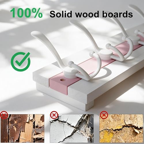 SKOLOO Coastal Wall Mounted Coat Rack - 16-7/8" Beach House Entryway Wooden Coat Hook with 5 Hooks for Hanging Coats, Hats or Towels, Oceanfront Cottage Core Collection, White & Palm Beach Pink - Image 3