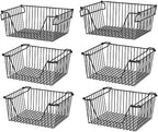 Slideep 14'' Black Stackable Storage Baskets Sturdy Metal Wire Freezer Bins Cabinet Organizer for Pantry Home Kitchen Organization- Set of 6 by WelcometotheSlideep