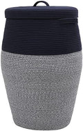 26"x20" Handcrafted Tall Cotton Rope Basket with Lid, Stylish Flagon Shape with Cover, Clothes Hamper with Top, for Bedroom and Living Room, Dark Blue Mix by Cottonphant