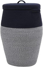 26"x20" Handcrafted Tall Cotton Rope Basket with Lid, Stylish Flagon Shape with Cover, Clothes Hamper with Top, for Bedroom and Living Room, Dark Blue Mix by Cottonphant