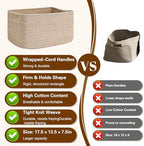 2 Pack Large Storage Basket for Organizing, 17.5"x13"x7" Woven Basket for Shelves, Closet Cube Storage Bins with Wrapped Handle, Cotton Rope Baskets for Kitchen, Clothes, Toys (Natural) - Image 6