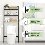 MallKing Over-The-Toilet Storage Rack, Wooden 3-Tier Over-The-Toilet Storage Rack Bathroom Space Saver Organizer, Freestanding Above Toilet with Toilet Paper Holder and Hooks (Black) - Image 5