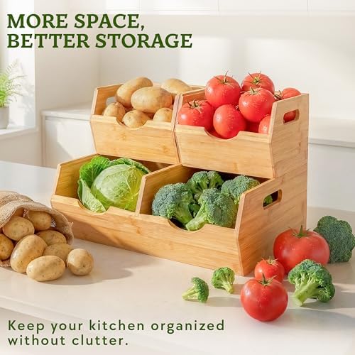 HOMESTEAD Extra Large Bamboo Pantry Storage Bins – 30% Larger, Stackable Potato Onion Storage Bin, Pantry Organizers and Storage, Produce Vegetable Organizer, Set of 3 - Image 3