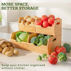 HOMESTEAD Extra Large Bamboo Pantry Storage Bins – 30% Larger, Stackable Potato Onion Storage Bin, Pantry Organizers and Storage, Produce Vegetable Organizer, Set of 3 - Image 3