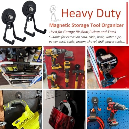 ULIBERMAGNET Heavy Duty Magnetic Garage Hooks,10 Pack Strong Large Magnet Hook for Power Drill,Garden Tools,Hose,Pegboard,Garage, Workshop,Magnetic Storage Hooks for Indoor Outdoor Hanging(Black) - Image 6