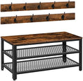 HOOBRO Hall Tree Entryway Storage Bench, Coat Rack Shoe Bench, Shoe Rack Organizer with Coat Hooks, 3-in-1 Design, Wooden Furniture with Metal Frame, Rustic Brown and Black BF171MT01 by HOOBRO