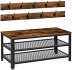 HOOBRO Hall Tree Entryway Storage Bench, Coat Rack Shoe Bench, Shoe Rack Organizer with Coat Hooks, 3-in-1 Design, Wooden Furniture with Metal Frame, Rustic Brown and Black BF171MT01 by HOOBRO