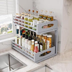 Under Sink Organizer, 2 Tier Under Sink Organizers and Storage, Adjustable Height, Slide out Metal Cabinet Organizers, Pull out Cabinet Storage Drawer Shelf for Kitchen Bathroom (Gray, 2 Pack) - Image 3