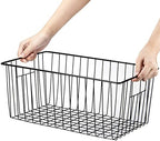 16" L x 12" W Wider Freezer Storage Organizer Baskets Container, Deep Metal Wire Chest Upright Refrigerator Divider with Built-in Handles for Cabinet, Pantry, Closet, Kitchen, Black - Image 5