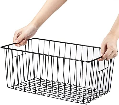 16" L x 12" W Wider Freezer Storage Organizer Baskets Container, Deep Metal Wire Chest Upright Refrigerator Divider with Built-in Handles for Cabinet, Pantry, Closet, Kitchen, Black - Image 5