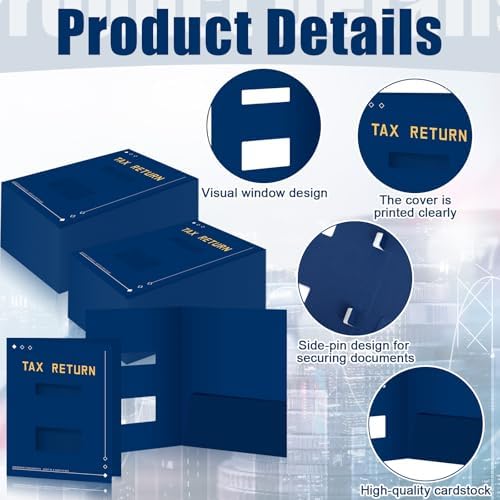Mooliwe 100 Pcs Blue Tax Return Folders Bulk 9 x 11.25 Inches Income Tax Organizer with Side Staples Double Windows Paper File Pocket Document Folders for Accountants Business Office Supply - Image 2