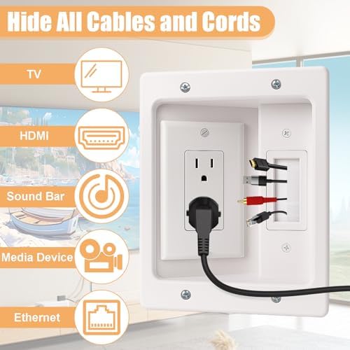 in-Wall TV Cable Management Kit with Recessed Dual AC Outlet, 9FT Extension Cord & Brush Wall Plate, TV Wire Hider for Wall Mounted TV, Power & Low Voltage Cable Concealer (2AC) - Image 3