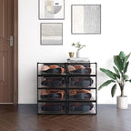 8-Piece Boot and Shoe Storage Box, Stackable Clear Plastic Shoe Box, Space-Saving Shoe Organizer for Boots, Sneakers, and High Heels, Black - Image 2