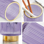 DASITON Makeup Brush holder Organizer,Crystal Cosmetic Makeup Brush Glass Brushes Storage Holder, Vintage Make Up Brush Cup Pen Pencil Holder striped vase(Purple S+L) - Image 5
