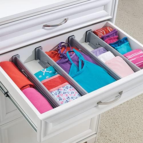 mDesign Expandable Dresser Drawer Divider with Foam Ends, Drawer Divider Locks in Place, Separators for Clothing and Accessories in Closet or Dresser Drawer, Ligne Collection, 4 Pack, Gray/Black - Image 3