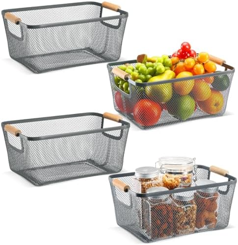 Ziliny 4 Pcs Mesh Wire Baskets for Organizing, Medium, Dark Gray by Ziliny