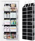Yecaye 80lb Clear Door Hanging Yarn Storage Organizer, 10 Large Plastic Pockets & 10 Mesh Pockets Over the Door Crochet Organizer, 5 Tier Yarn Ball Storage for Knitting Needles, Black by Yecaye