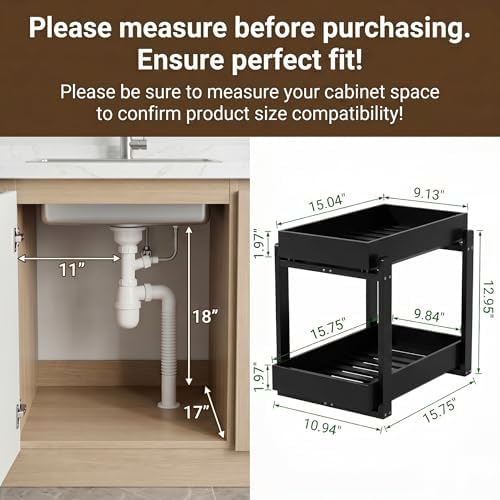 Bamboo Under Sink Storage 2 Tier Pull Out Cabinet Organizer - Image 2