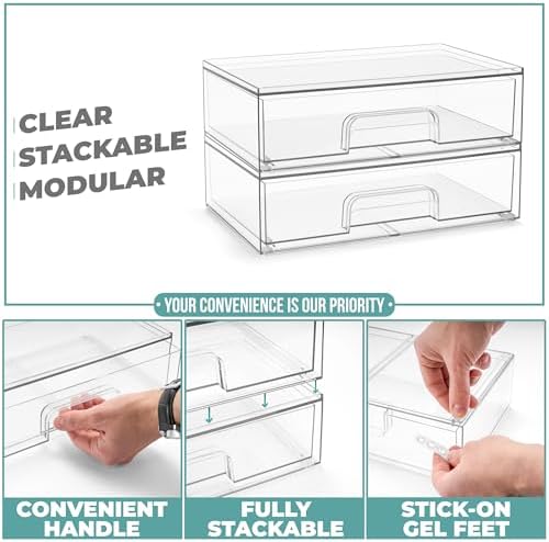 Sorbus Clear Stackable Storage Drawers (2 Pack, 12.1'' Wide) - Image 5