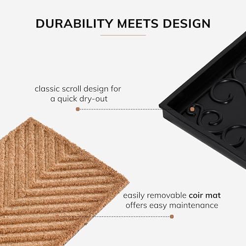 Anji Mountain Heavy Duty Waterproof Rubber Shoe Storage Mat Organizer/Boot Storage Multi Use for Entryway with Coir, Tan Cross Embossed Insert, Fits 3 Pair (34.5" Wide) - Image 4