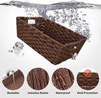 Onlytak Large Wicker Storage Basket, Metal Frame, Set of 2, Washable Waterproof, 15" x 10.3" x 5.2", Brown Color, Woven Basket for Pantry, Toilet, Bathroom, Bedroom, Patio - Image 4