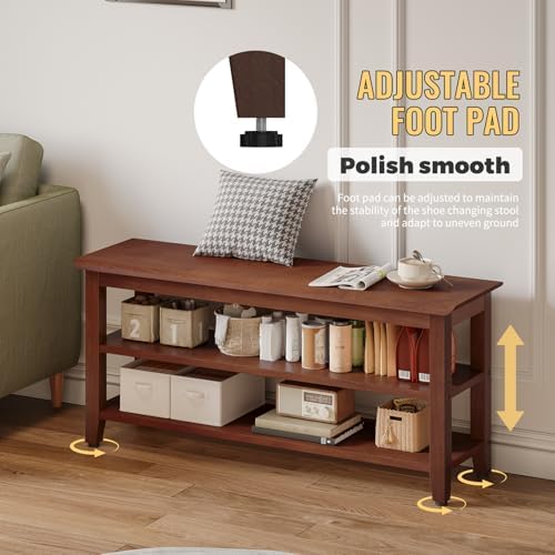 Wood Shoe Bench for Entryway,Bench with Shoe Rack,Storage Shoe Organizer for Hallway,Living Room,Bedroom (Brown, 39.37''W×11.81‘’D×17.71‘’H) - Image 6