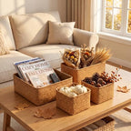 SiliFine Seagrass Bathroom Woven Storage Basket Set of 4, Natural Color - Image 2