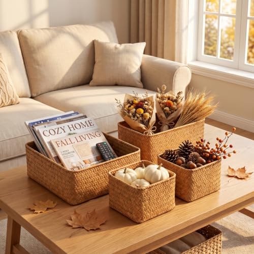 SiliFine Seagrass Bathroom Woven Storage Basket Set of 4, Natural Color - Image 2