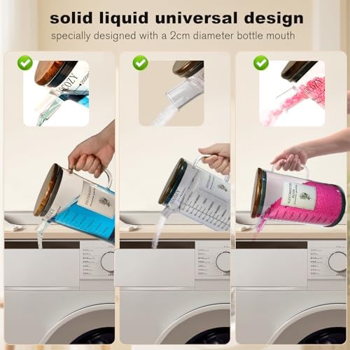 2-Pack 64oz Glass Laundry Detergent Dispenser with Acacia Wood Lid - Airtight Design, Dual oz/ml Scales | Laundry Room Organization & Storage for Fabric Softener, Beads, Powder, Bleach - Image 2