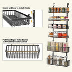 Moforoco 6-Tier Over The Door Pantry Organizer, Pantry Organization and Storage, Black Hanging Basket Wall Spice Rack Seasoning Shelves, Home & Kitchen Laundry Room Bathroom Essentials accessories - Image 3
