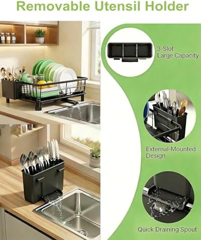 Dish Drying Rack for Kitchen Counter,Stainless Steel Drainers Rack with Detachable Cutlery Holder,Automatic Drainage System,Anti-Rust Dish Strainer Ideal for Families and Home - Image 4