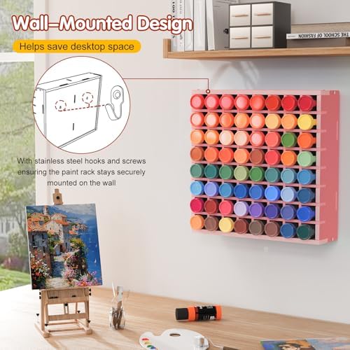 Krafetto 64-Grid Paint Organizer for 2 Oz Bottles, Wall Mount, Pink - Image 3