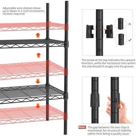Golpart 4Tier Adjustable Storage Shelves Metal Wire Shelving Standing Shelf - Image 4