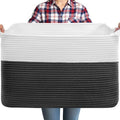 75L Large Blanket Storage Basket with Handles - White & Black by Unknown