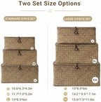 Nonam Wicker Storage Basket with Lid,Seagrass Shelf Basket Set of 3,Coffee - Image 4