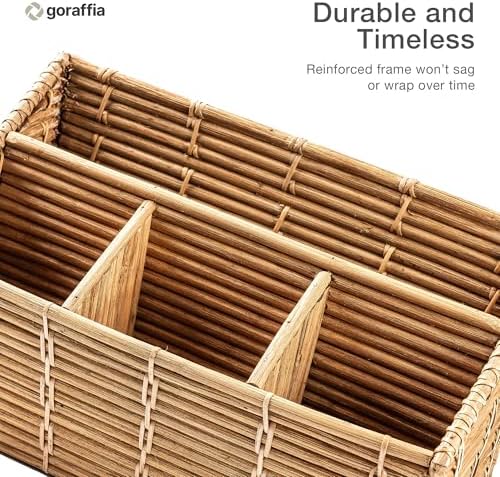 Rattan Desk Organizer – 4-Slot Letter Holder & Mail Organizer Countertop, 12.5"x6"x7.75" Wicker Mail Basket w/Metal Frame for Side Table, Boho Office Decor (White Wash) - Image 4
