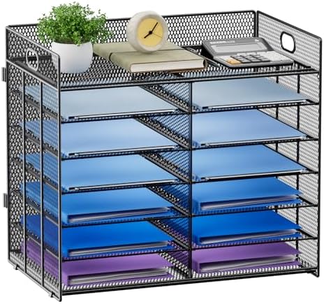Lavatino 7 Tier Paper Organizer for Desk, Mesh Literature Organizer, Mail File Sorter Tray with Handle, Desktop Mailbox for Office Classroom Home, Black by Lavatino