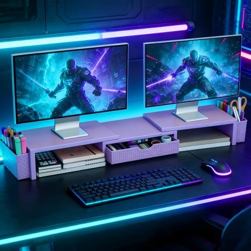 Spacrea Dual Monitor Stand Riser with Drawer and 2 Pen Holders - Image 7
