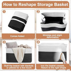 75L Large Blanket Storage Basket with Handles - White & Black - Image 7