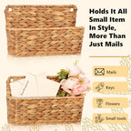2 Pcs Woven Mail Holder Wall Mount Basket 9.25x1.57 Inch Rattan Wall Letter Holder Wicker Wall Basket Storage Water Hyacinth Hanging Storage Basket with Hooks for Mail Envelope Office - Image 6