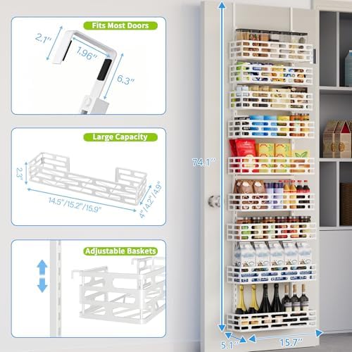 9-Tier Over Door Pantry Rack, Heavy Duty Metal Hanging Storage Organizer for Kitchen, White - Image 2