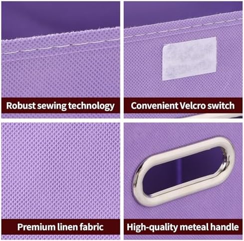 STOREONE Fabric Storage Cube Bins Foldable Organizer Container Collapsible Basket with Lids and Metal Handles, for Home, Bedroom, Closet 3 Pcs (multicolour-purple) - Image 7