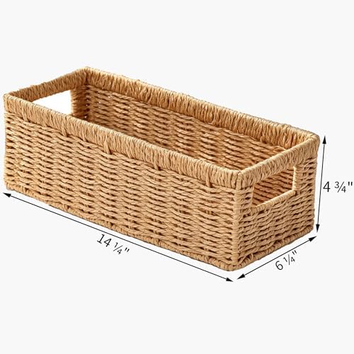 Vagusicc Wicker Storage Basket, Paper Rope Wicker Baskets with Handles, Toilet Paper Basket for Toilet Tank Top, Small Wicke Baskets for Organizing Shelves, 2-Pack, Natural - Image 2