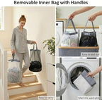 efluky Double Laundry Hamper with Lid and 2 Removable Bags, Blue Grey - Image 4