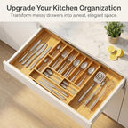 18.5"-33" Expandable Bamboo Silverware Utensil Drawer Organizer - Image 5