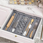 Large Kitchen Utensil Drawer Organizer - Expandable 5 Slots Cooking Utensil Organizer Multipurpose Silverware Organizer for Storage Repair Tools, Painting Tools W13.7"-19.9" x L17.6" X H2.5" (Grey) - Image 5