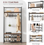 Jojoka 4-in-1 Entryway Coat Rack Hall Tree with Bench & Shoe Rack, Freestanding Storage for Hooks, 3-Tier Shoe Cabinet, Hanging Rod for Hallway, Front Door, Mudroom - Image 3