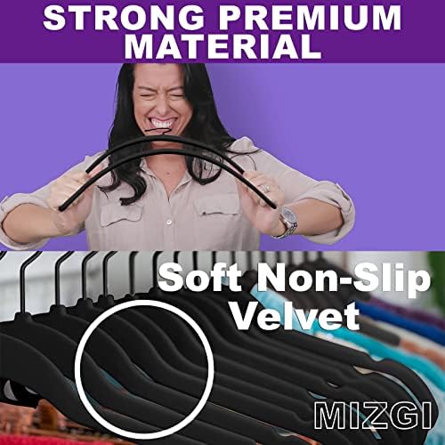 MIZGI Black Velvet Hangers 100 Pack Non Slip Heavy Duty Black Hooks - Image 3