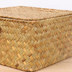 Moosky Wicker Shelf Baskets with Lid, Handwoven Seagrass Storage Basket Bins Square Gift Boxes for Shelves Home Decor Organizer (Natural, Set of 4) - Image 6