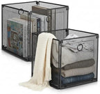 2 Pcs Foldable Metal Cube Storage Baskets, 13x13in, Black by Ferrochef